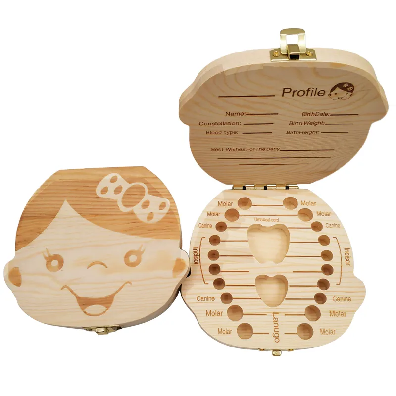 Baby Products Storage Box - 子供のための木製の牛乳歯オーガナイザー、赤ちゃんの歯の箱、スペイン、オランダ、フランス、ドイツ、保管、男の子、女の子、お土産ギフト、記念品