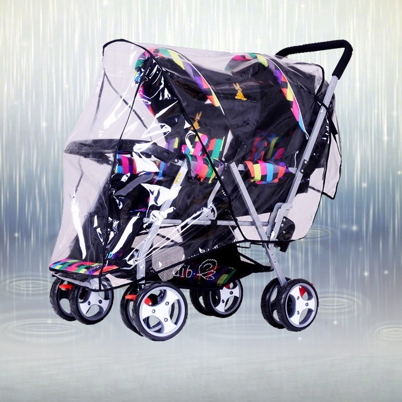 Stroller Rain Cover - ダブルシートツインベビーカーレインカバー防風防水防塵保護カバーベビーカー用