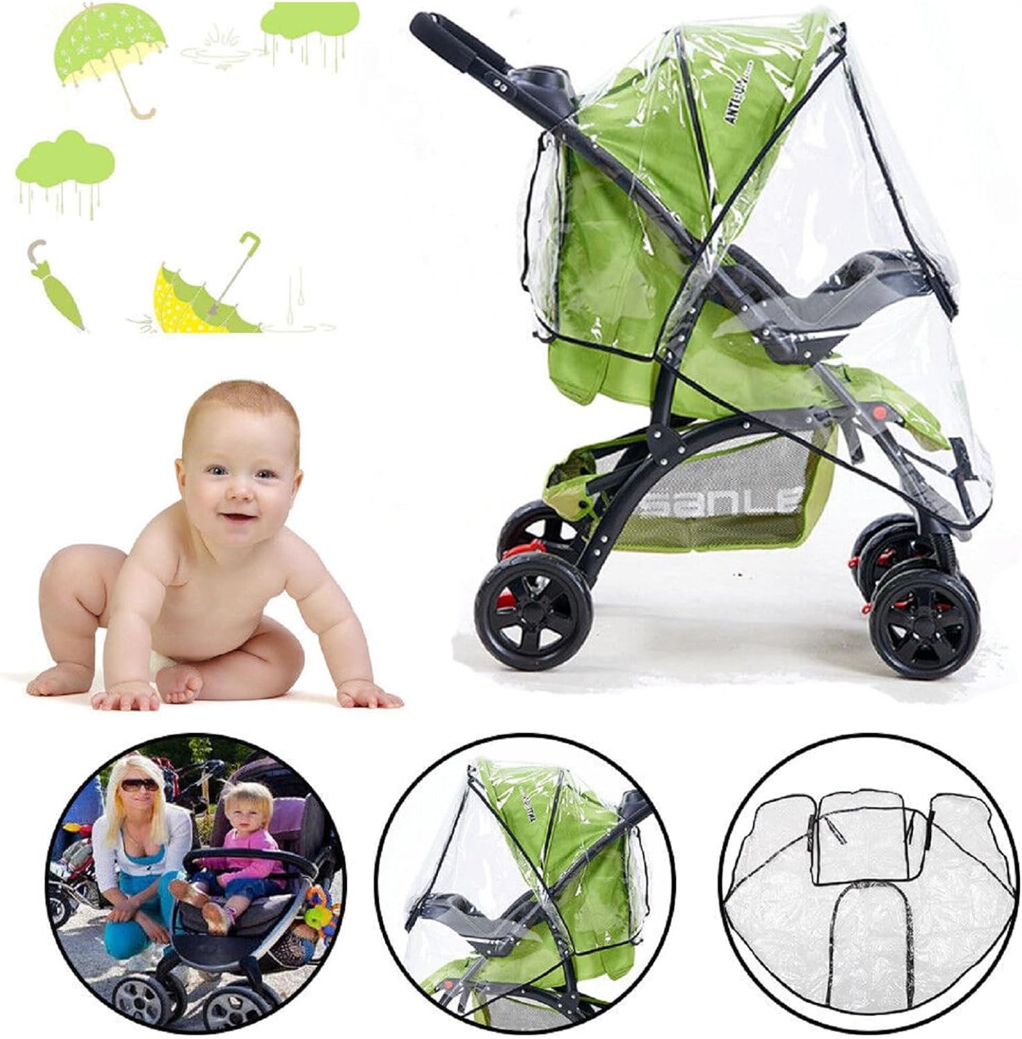 Stroller Rain Cover - ベビーカー用レインカバー,通気性,防風性,防水性