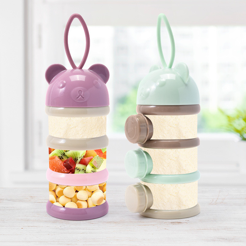 Baby Products Storage Box - 3/4 層ベアベビーミルクパウダーコンテナポータブル独立サイドオープニング幼児スナック収納ボックス旅行用給餌容器