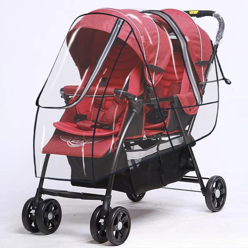 二人乗りベビーカー用レインカバー 防風前後プロテクター - Stroller Rain Cover のレビューと価格